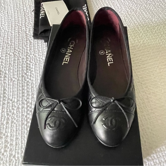 CHANEL Shoes Chanel Quilted Cap Toe Ballerina Flats Aged Calfskin